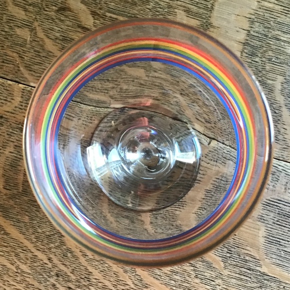 Vintage Libbey Fiesta Mambo Striped Wine Glass Blue Green Red Yellow Rings - Picture 8 of 10